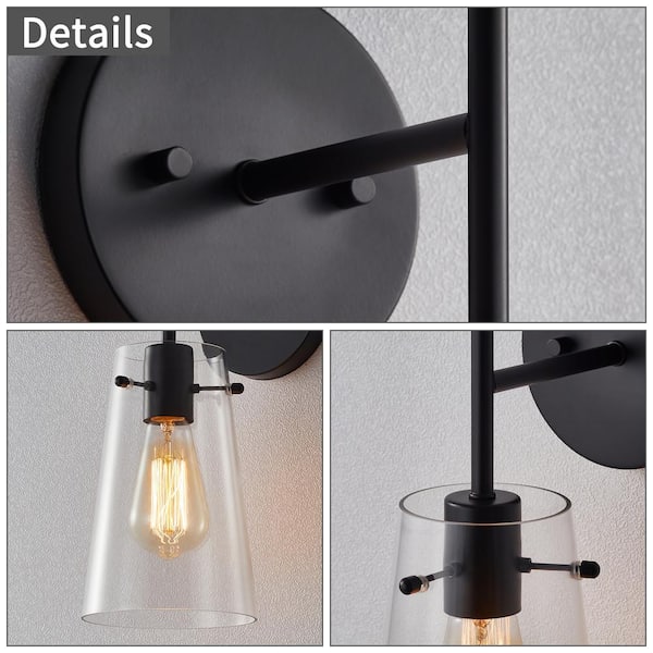 1-Light Blackened Bronze Armed Wall Sconce with Clear Glass Shade