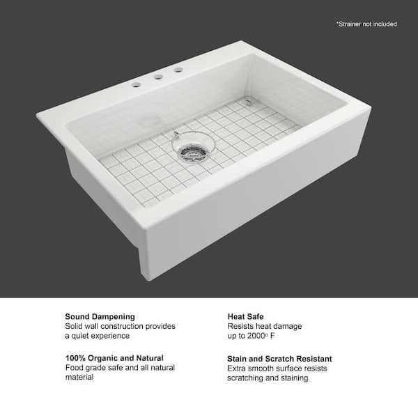 Farmhouse Apron-Front Fireclay 34 in. 3-Hole Single Bowl Kitchen Sink in White with Bottom Grid