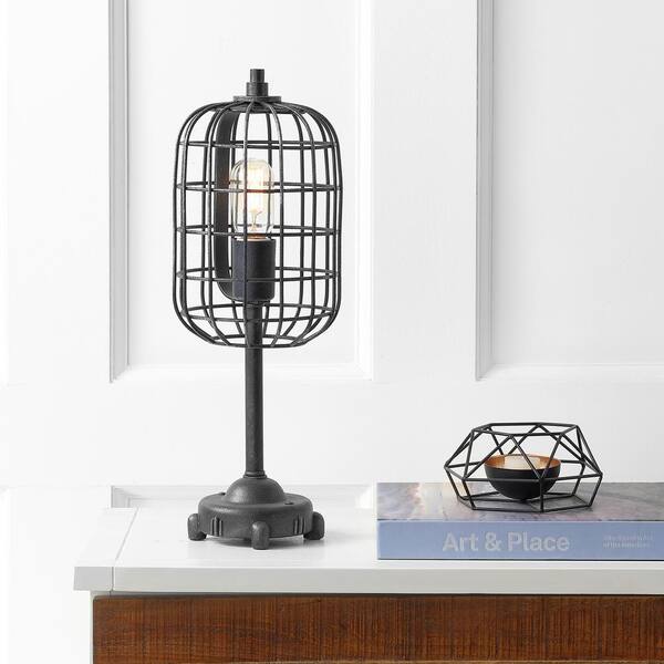 Odette 20 in. Black/Silver Industrial Metal Table Lamp