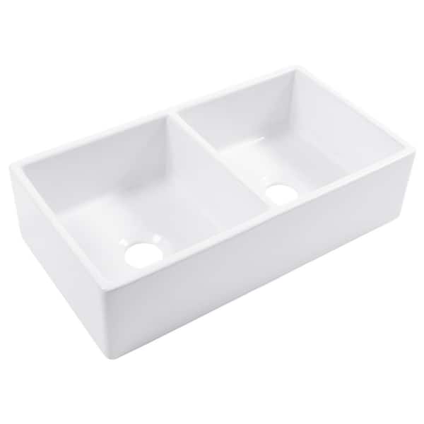 Turner 33 in. Undermount Farmhouse Double Bowl Crisp White Fireclay Kitchen Sink