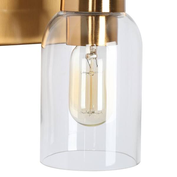 12 in. Modern 2-Light Brass Gold Bathroom Vanity Light, Black Bath Lighting with Cylinder Clear Glass Shades