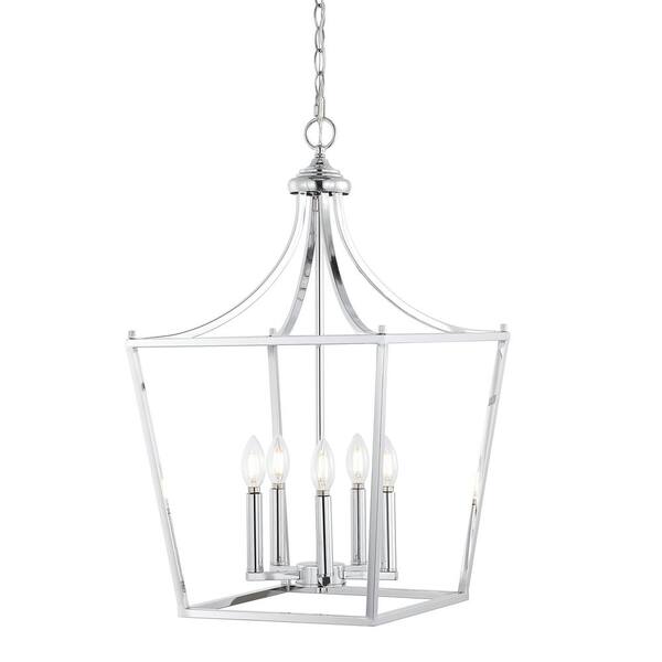 Camden 16 in. 5-Light Chrome Iron Classic Midcentury Farmhouse Lantern Pendant Light