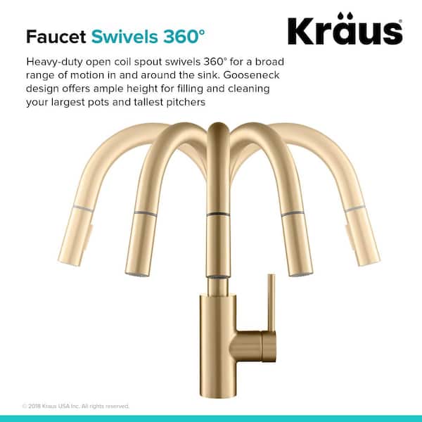 Oletto Single-Handle Pull-Down Kitchen Faucet with Dual-Function Sprayer in Brushed Brass