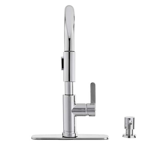 Paulina Single-Handle Pull-Down Sprayer Kitchen Faucet with TurboSpray, FastMount, Soap Dispenser in Polished Chrome