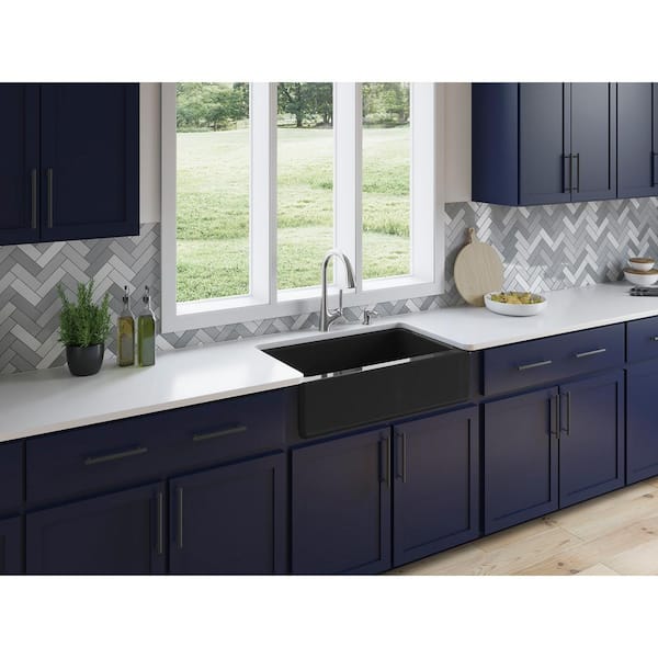 Elmbrook Cast Iron 33 in. Single Bowl Farmhouse Apron Front Kitchen Sink in Black