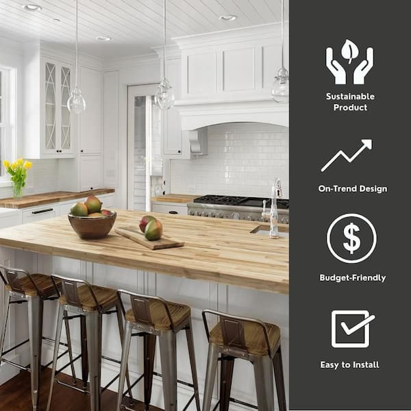 4 ft. L x 26 in. D Unfinished Acacia Solid Wood Butcher Block Countertop With Square Edge