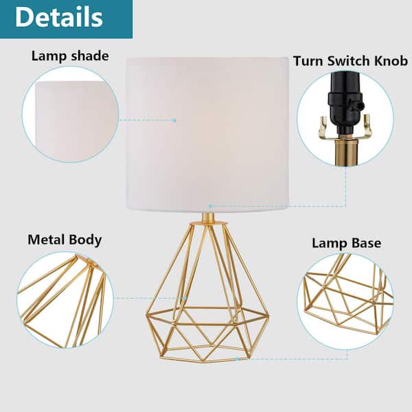 Detroit 20 .5 in. Gold Table Lamp with with White Shade (Set of 2)