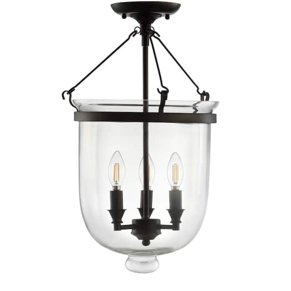 Charlotte 14.5 in. Oil Rubbed Bronze Metal/Glass LED Semi-Flush Mount