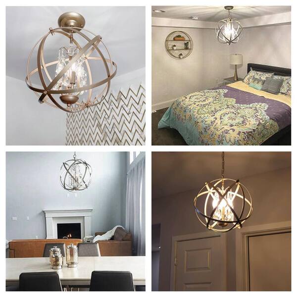 Lansing 4 - Light 15.7'' Chrome Semi Flush Mount Spherical Crystal Chandelier