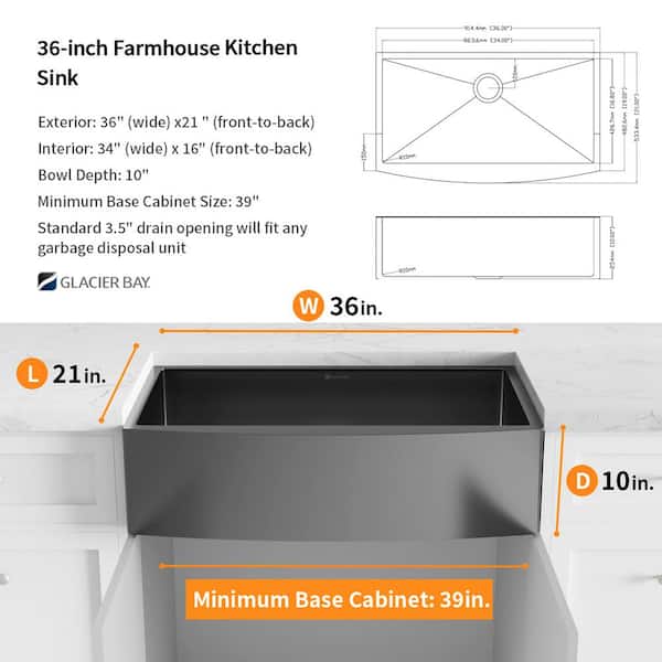 Gunmetal Black Stainless Steel 36 in. 18-Gauge Single Bowl Farmhouse Apron Kitchen Sink