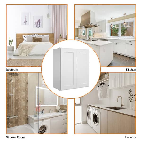 Newport Shaker White Ready to Assemble Wall Cabinet with 2-Doors 2-Shelves (30 in. W x 12 in. D x 30 in. H.)