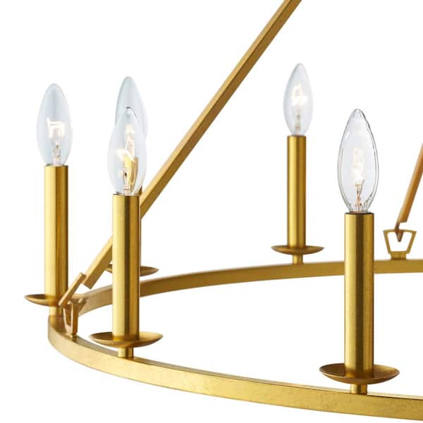 12-Light 40 in. Distressed Gold Wagon Wheel Chandelier