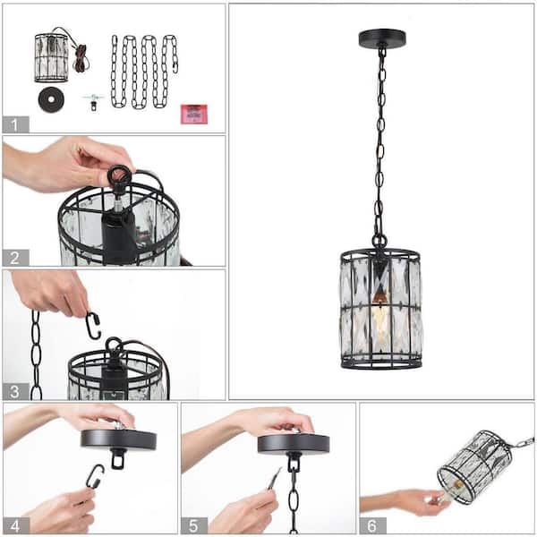 Cristallo Black Modern Coastal Mini Drum Pendant Light 1-Light Transitional Crystal Pendant Ceiling Light