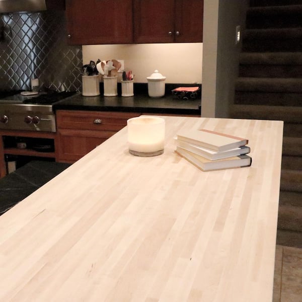 8 ft. L x 25 in. D Unfinished Maple Solid Wood Butcher Block Countertop With Eased Edge