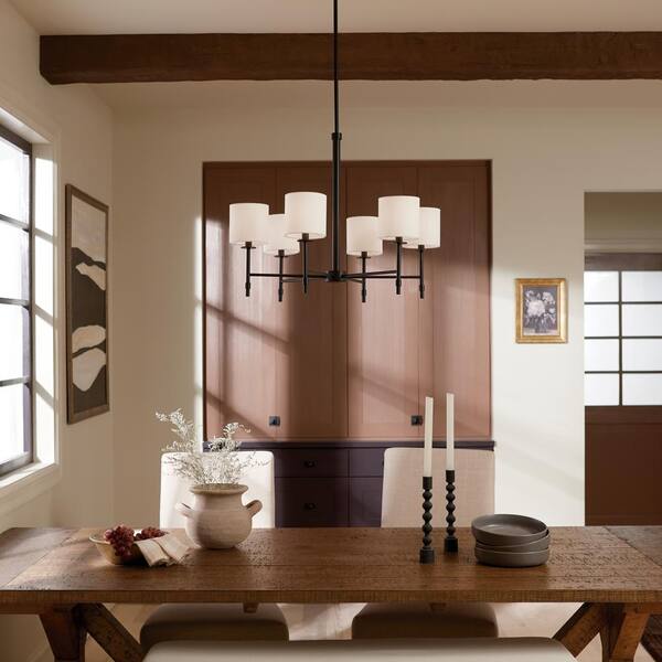 Ali 28 in. 6-Light Black Traditional Shaded Circle Chandelier for Dining Room