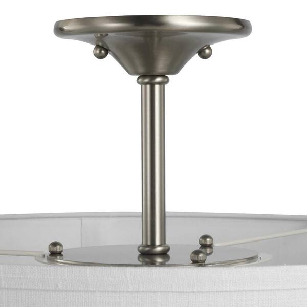 Inspire Collection 18 in. Brushed Nickel 3-Light Transitional Bedroom Ceiling Light Drum Semi-Flush Mount