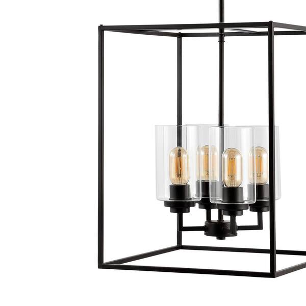 Everly 15.5 in. 4-Light Industrial Farmhouse Iron/Glass LED Pendant, Oil Rubbed Bronze