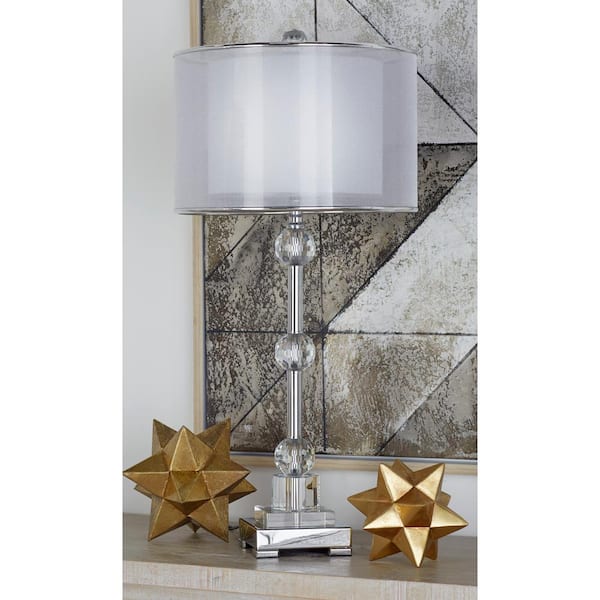 30 in. Silver Glass Task and Reading Table Lamp with Crystal Embellishments