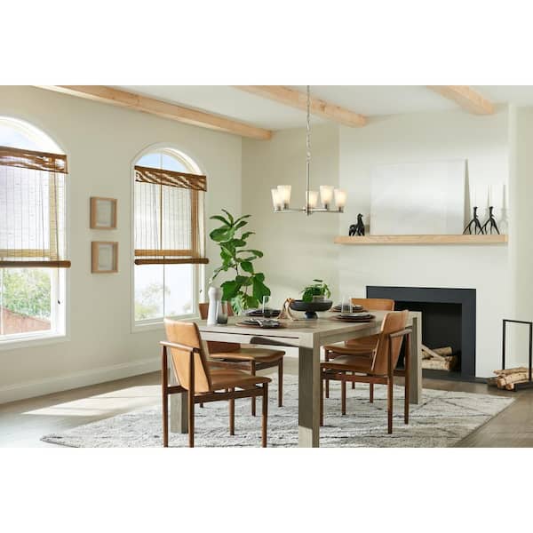 Stamos 24 in. 5-Light Brushed Nickel Modern Shaded Circle Dining Room Chandelier with Satin Etched Glass Shades