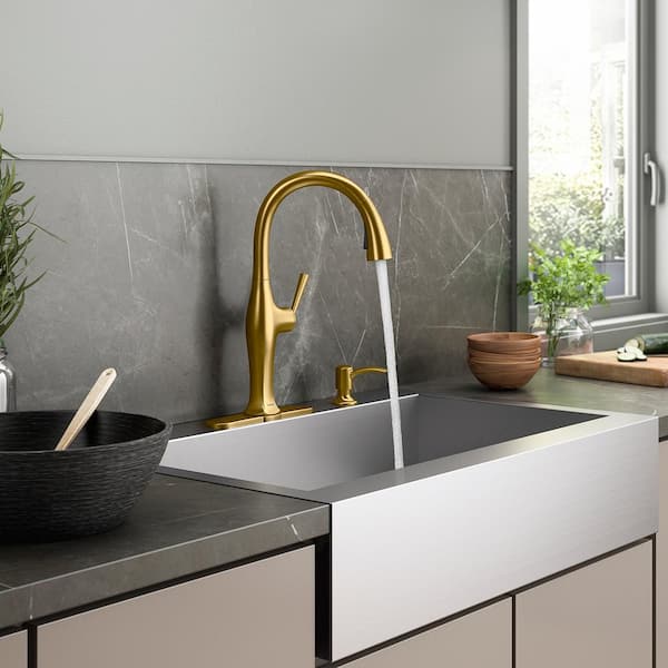 Sundae Single-Handle Pull Down Sprayer Kitchen Faucet in Vibrant Brushed Moderne Brass