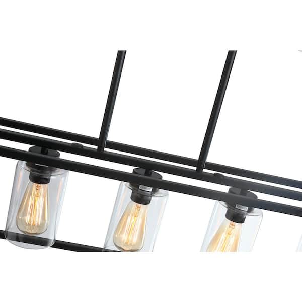 5 -Light Black Unique Statement Square Rectangle Chandelier With Glass Shade