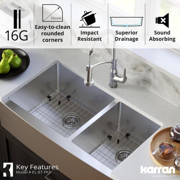 16-Gauge Stainless Steel 36 in. Undermount Double Bowl Farmhouse Apron Front Kitchen Sink with Grid and Basket Strainer