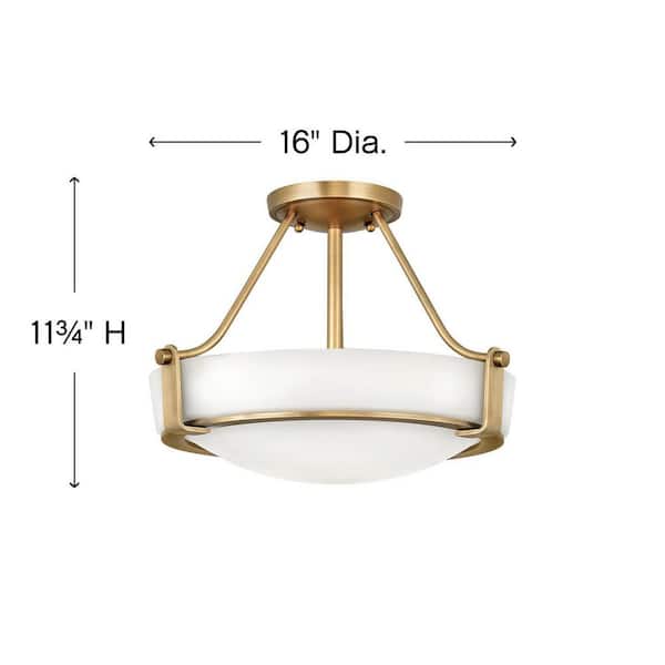 Hathaway 16 In. 3-Light Heritage Brass Semi-Flush Mount