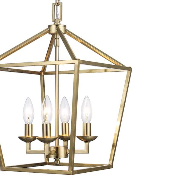 Weyburn 4-Light Gold Farmhouse Chandelier Light Fixture with Caged Metal Shade