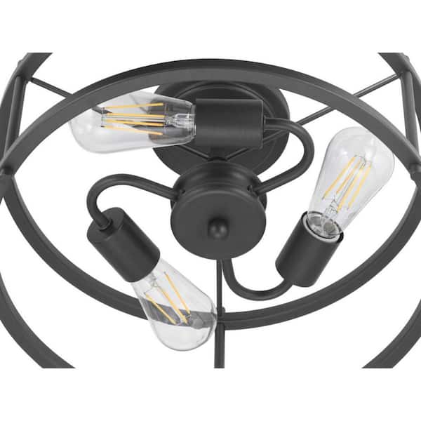 Somstreet 15 in. 3-Light Graphite Semi-Flush Mount