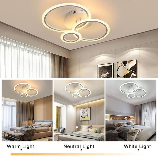 26 in. 1-Light Integrated LED Semi-Flush Mount Modern Design 3 Acrylic Circle Ring Ceiling Light