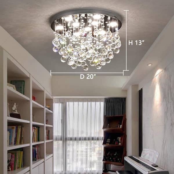 9-Light Chrome Crystal Chandelier Ceiling Flush Mount Light Modern Ceiling Light Fixture