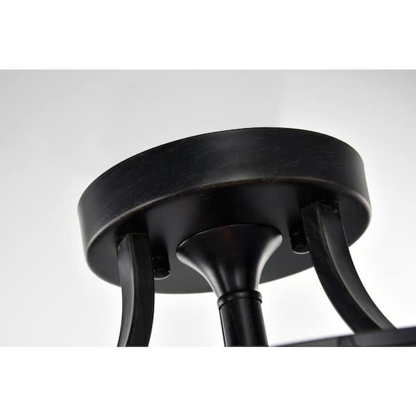 Belle 15 in. 3-Light Glam Antique Black Semi-Flush Mount with Crystal Beaded Drum Shade