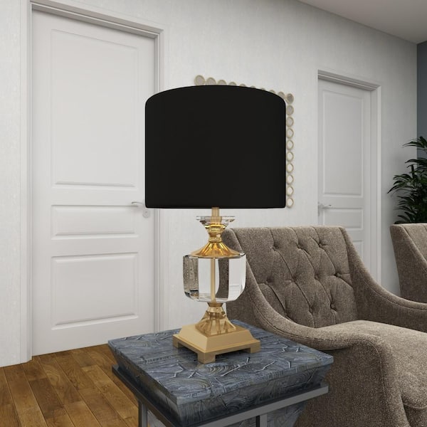 24 in. Black Crystal Task and Reading Table Lamp with Gold Accents