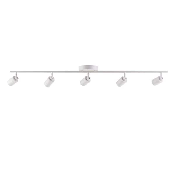 4 ft. 5-Bulb 2450 Lumens Sand White Integrated LED Track Light Kit, Fixed Rail with Rotating Heads, 3000K