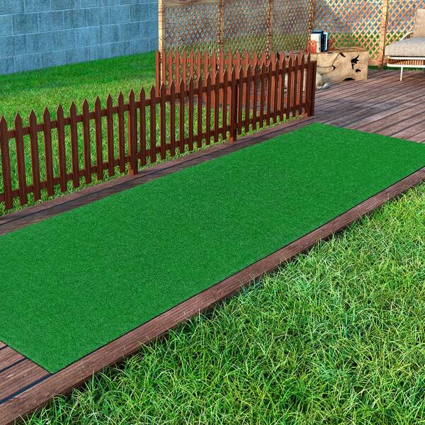 Green 3 ft. x 30 ft. Meadowland Collection Waterproof Solid Artificial Grass Runner Rug Indoor/Outdoor Area Rug