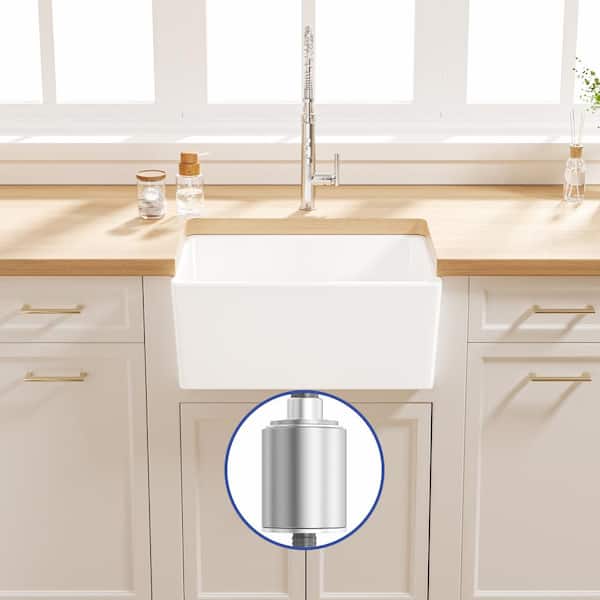 Denbigh Crisp White Ceramic 24 in. Single Bowl Farmhouse Apron Kitchen Sink with Bottom Grid and Basket Strainer