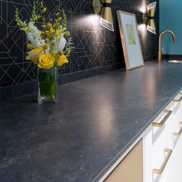 4 ft. L x 25 in. D Engineered Composite Countertop in Black Amani with Satin Finish