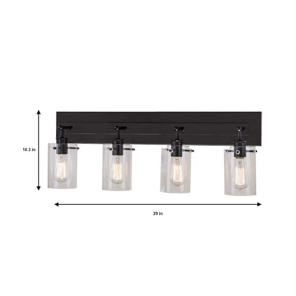 Regan 29.13 in. 4-Light Espresso Bronze Bathroom Vanity Light with Clear Glass Shades