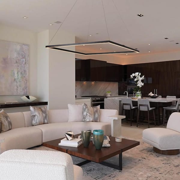 Atria Square 39 in. 62-Watt Black Modern ETL Certified Integrated LED Pendant Height Adjustable