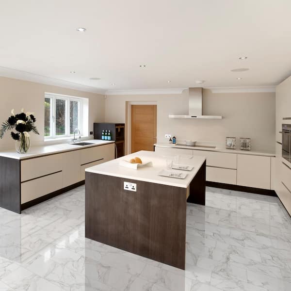 Crystal Bianco 12 in. x 24 in. Polished Porcelain Marble Look Floor and Wall Tile (16 sq. ft./Case)