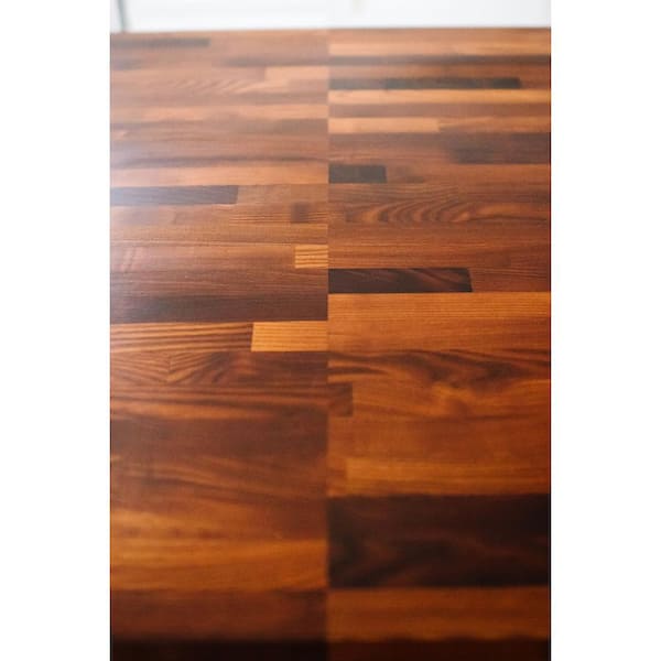 6 ft. L x 39 in. D Unfinished Thermally Treated Ash Solid Wood Butcher Block Island Countertop With Eased Edge
