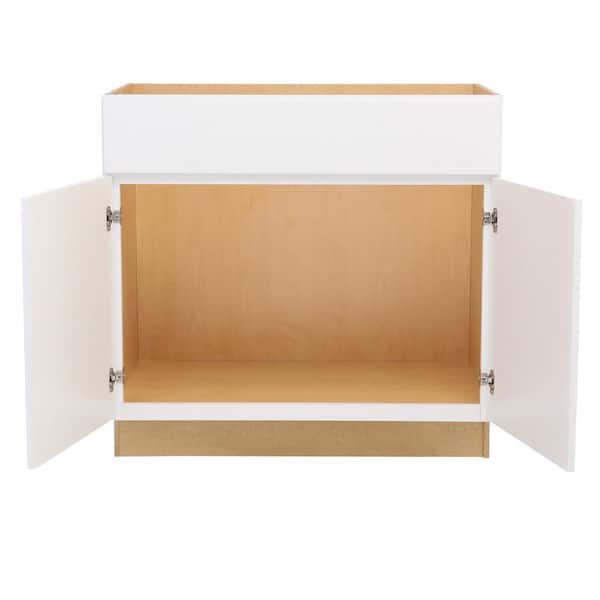 Shaker 36 in. W x 21 in. D x 34.5 in. H Assembled Bathroom Base Cabinet in Satin White without Shelf