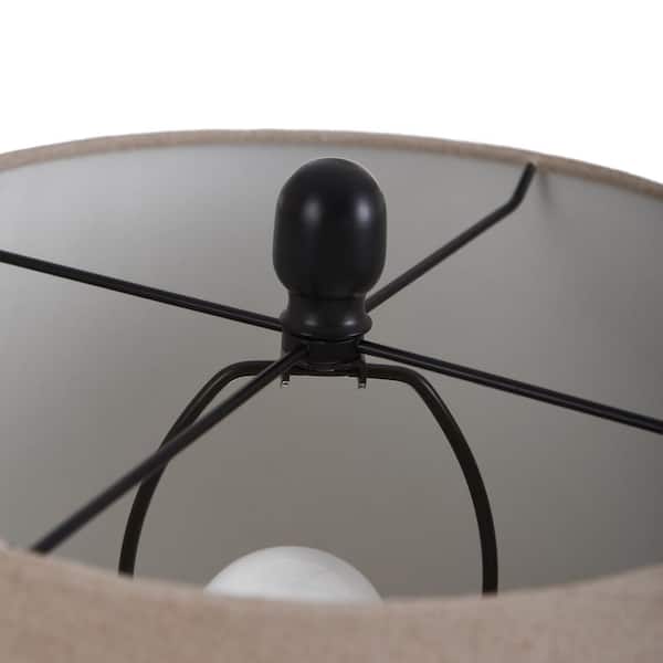 28 in. Bronze Table Lamp with Natural Linen Hardback Fabric Shade