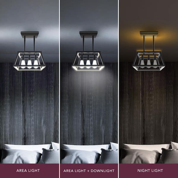 Katalyst 60-Watt 3-Light Matte Black Modern Adjustable CCT and 3-Light Modes Integrated LED Chandelier Light