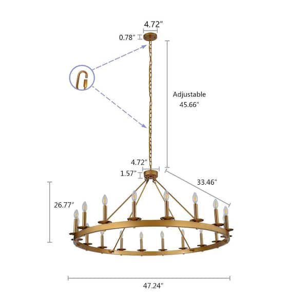 18-Light Gold Candle Style Wagon Wheel Chandelier