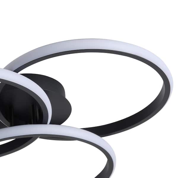 21.65 in. 3-Light Modern Black 40-Watt LED Semi-Flush Mount 3 Rings Circle Close to Ceiling Light Fixture