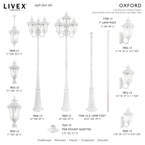 Oxford 3-Light Textured White Outdoor Pendant Light with Clear Water Glass