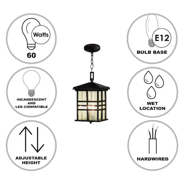 Huntington 2-Light Black Hanging Outdoor Pendant Light Fixture with Seeded Glass