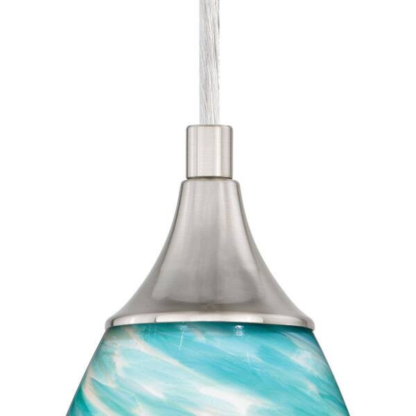 Milano 1-Light Satin Nickel Mini Pendant Ceiling Light Blue Glass