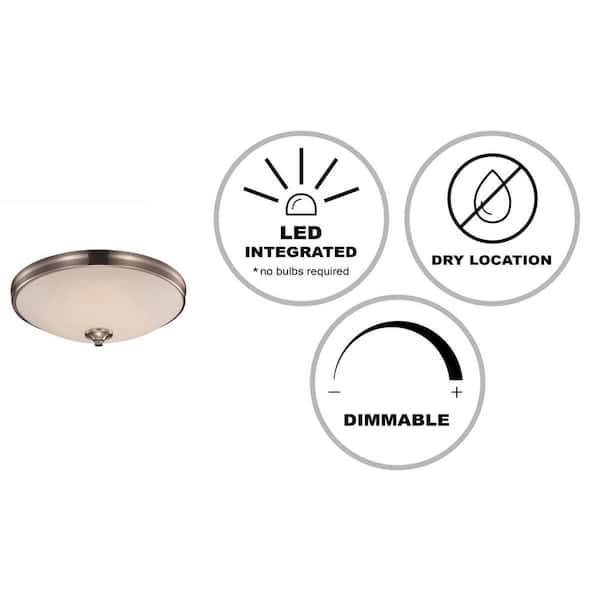15 in. Brushed Nickel Integrated LED Flush Mount Ceiling Light Fixture with Frosted Glass Shade